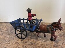 Vintage Mule Drawn Hay Wagon With Farmer Cast Iron Toy
