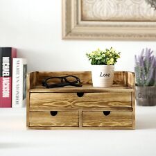 Torched Wood Desk Organizer Desktop Office Supplies Caddy With 3 Drawers