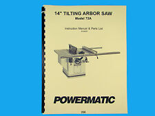 Powermatic Model 72a 14 Table Saw Instruction Parts List Manual 256