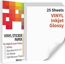 25 Sheets 8.5x11 Printable Vinyl Sticker Paper For Inkjet Laser Waterproof