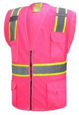 Pink Two Tones Safety Vest With Multi-pocket Tool