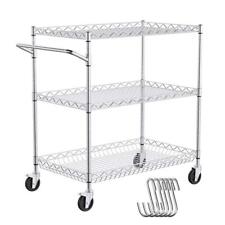 Vevor 3 Tier Rolling Cart Metal Wire Utility Storage Kitchen Shelf Rack Trolley
