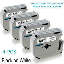 4pk M-k231 Label Tape 12mm Compatible Brother P-touch Label Maker Black On White