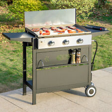 Gas Grill Propane Flat Top 3 Burner Tabletop Griddle Combo Outdoor Cooking Bbq