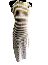 Old Navy Womens Stripe Halter Neck Side Slit Maxi Dress - Whitegray Size M