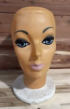 Vintage 1960s Mannequin Head Styrofoam Plastic Art Deco Wig Stand Blue Eyes