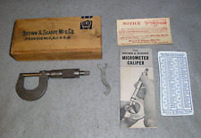 Vintage Micrometer Caliper Brown Sharpe 0 To 1 Wrench Wood Box Papers No. 13