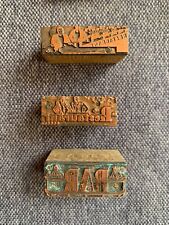 Set Of 3 Vintage Letterpress Printing Blocks Restaurant Themed-copper On Wood
