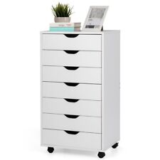 Mobile Rolling File Cabinet Cart 7-drawer Office Storage Home Lateral Cart White