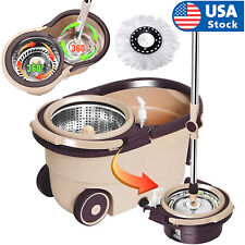 Us 360 Rotating Floor Mop Bucket Set Wheel With 2 Microfiber Head Cleaning Tool
