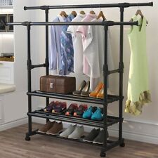 Heavy Duty Clothing Garment Rack Rolling Clothes Organizer Double Rails Hanging