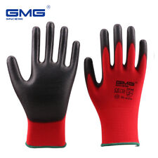 Red Work Gloves Polyurethane Palm Coated 12 Pairs Thin Safety Working Gloves