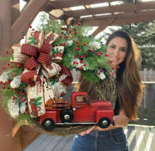 Red Truck Christmas Wreath Garland Door Ornaments Xmas Party Wall Home Decor