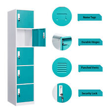 5 Doors Locker Wardrobe Home Office Storage Cabinet Gym Organizer Cupboard Blue