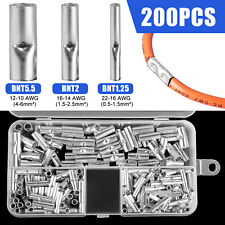 200pcs Copper Bare Wire Splice Terminals Ferrule Butt Crimp Connectors 22-10 Awg