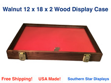 Walnut Wood Display Case 12 X 18 X 2 For Arrowheads Knives Collectibles Coins