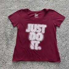 Nike Shirt Women Medium Red White Spell Out Just Do It Logo Athletic Cut Ladies
