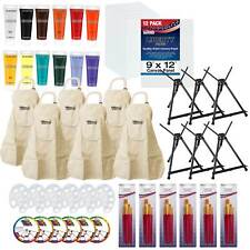 Paint And Sip Art Party Painting Kit - Easels Paint Canvas Panels Brushes Aprons