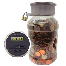 Locking Digital Coin Bank Savings Jar Change Counter Clear Jar W Lcd Display