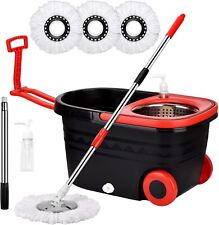 360 Spin Mop And Bucket With Wringer Set On Wheels Floor Cleaning System Black
