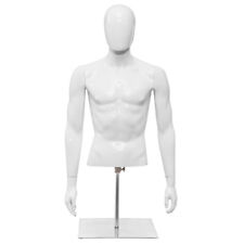 Male Mannequin Realistic Plastic Half Body Head Turn Dress Form Display Wbase