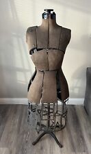 Antique Vintage Dress Form Wire Cage Gothic Seamstress W Cast Iron Base