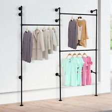 Industrial Pipe Clothing Rack Wall-mount Clothes Garment Organizer 3-rod Hanger
