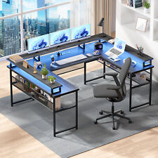 106 L-shaped Desku Shaped Gaming Deskcomputer Desk With Led Strip And Outlets