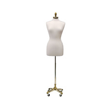 Adult Female Dress Form White Linen Mannequin Size 6-8 With Gold Rolling Base
