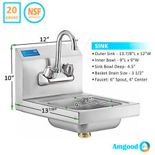 12 X 16 Stainless Steel Commercial Hand Sink Wall Mount Sink With Faucet