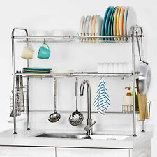 2-tier Sink Dish Drying Rack Cutlery Drainer Stainless Steel Kitchen Shelf
