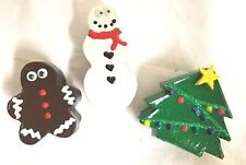 Christmas Holiday Small Trinket Box Lot Of 3 Gingerbread Snowman Decorated Tree