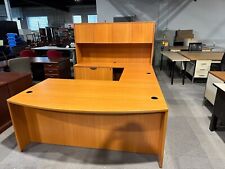 Bow Front U-shape Desk Whutch By Office To Go In Honey Finish Laminate