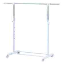 Adjustable Clothing Rolling Garment Clothes Rack Heavy Duty Metal Chrome White