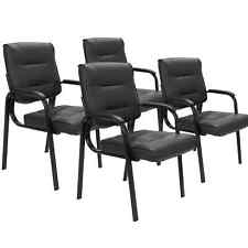 4 Set Of Leather Guest Chairs Reception Conference Room Office Stools Desk Black