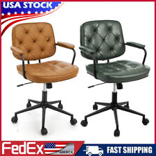 Pu Leather Office Chair Adjustable Home Desk Chair With Wheels Backrest Armrest