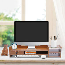 Wood Desk Organizer With Drawers Office Desktop Storage Monitor Holder W Lock