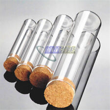 5pcs Multiple Lab Glass Test Tube Flat Bottom W Wood Stopper Thermostability