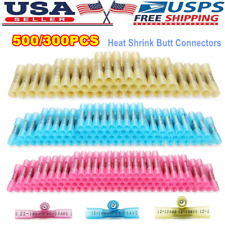 500300pcs 22-10awg Heat Shrink Butt Wire Splice Connectors Seal Crimp Terminals