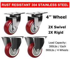 2 Swivel 2 Rigid 4 Stainless Steel Caster Wheel Poly Casters