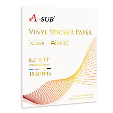 A-sub Printable Clear Vinyl Sticker Paper Waterproof Inkjet Transparent 8.5x11