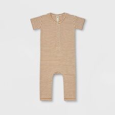 Q By Quincy Mae Toddler Ribbed Striped Short Sleeve Romper - Ivory 2t-3t