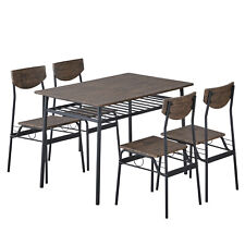 5pcs Modern Dining Table Set Kitchen Table And 4 Chairs Wstorage Shelf Brown