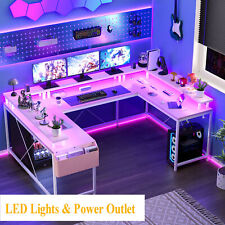 U Shaped Gaming Desk With Led Lightspower Outlets Computer Desk For Home Office