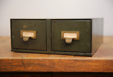 Vintage Antique Card Catalog Metal File Cabinet Industrial Brass Pulls Index