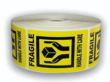 Yellow Fragile Hands Holding Box Shipping Stickers 2x3 1000 Labels 