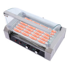 Electric Commercial 18 Hot Dog 7 Roller Grill Cooker Machine Glass Cover 110v