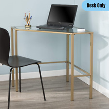 Glass-top Corner Desk Workstation Table Chic Contemporary Style Soft Gold Finish