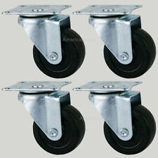4 Pack 3 Swivel Caster Wheels Hard Rubber Base With Top Plate Bearing