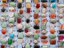Wholesale Lots Of Jewelry 20pcs Big Assorted Natural Gemstone Silver P Rings